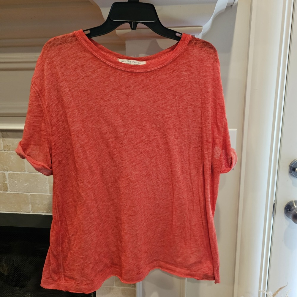 We The Free Boxy Coral Red Blouse Medium